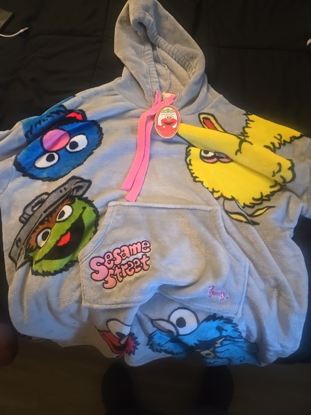 Sesame Street Light Blue Kids Plush Hoodie with Character Prints